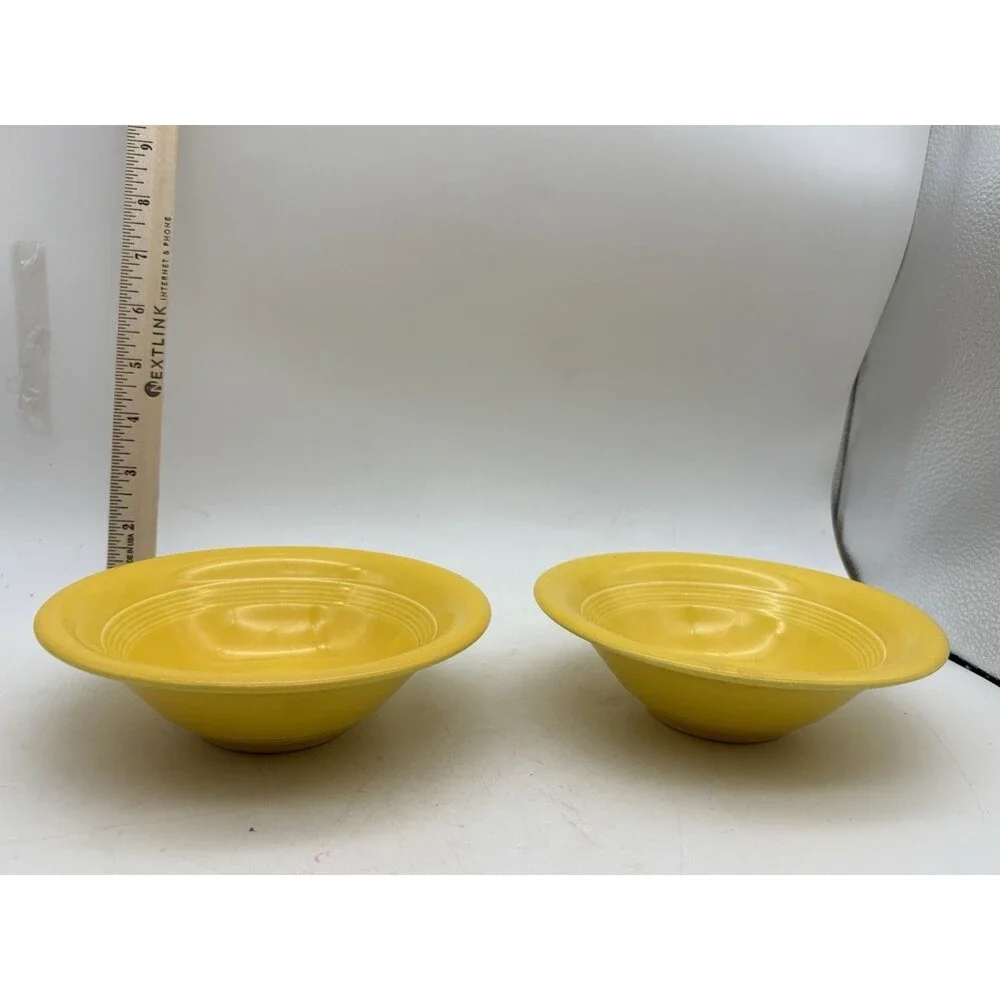 Pair Vintage Fiesta Fiestaware Sunflower Yellow Fruit Dessert Bowls USA